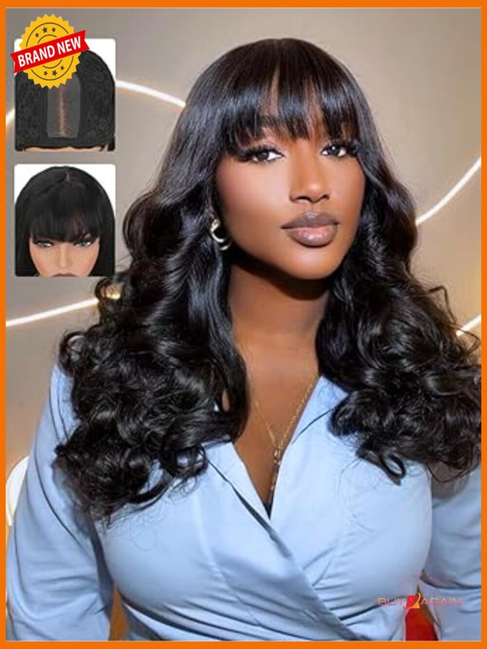 Body Wave Human Hair Wig With Bangs 2x4 Lace Closure Drawstring Glueless